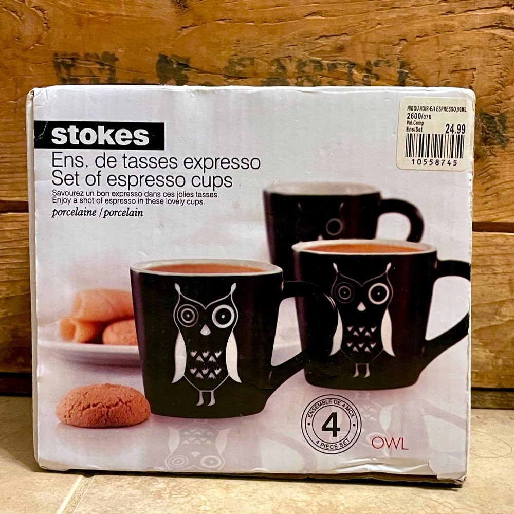 Set of 4 Owl Espresso Cups